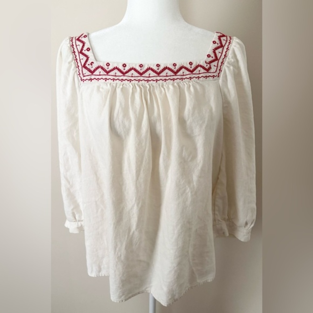 Universal Thread Linen Blend Embroidered Oversized Top